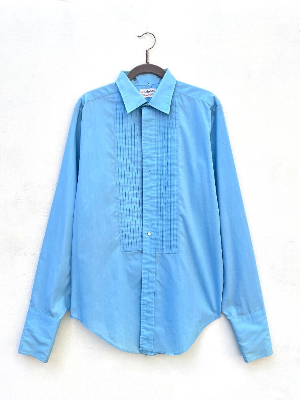 Vintage 60s Men's Manhattan Formal Powder Blue Pleated Tux Tuxedo Shirt Large